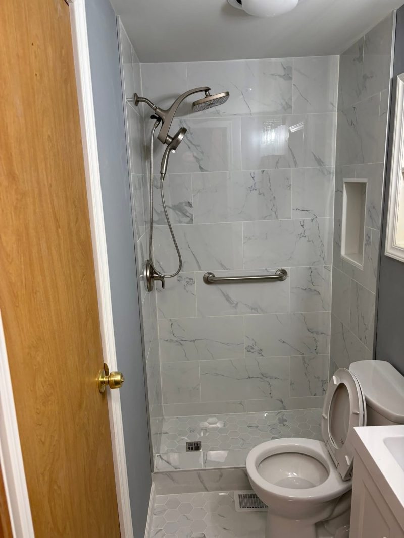 Tiled Shower & Hex Floor — photograph 1